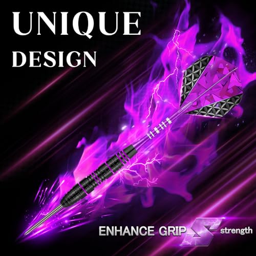 Lavishio Dart Metal Tip Set 3 Aluminum Dart Shafts Steel Tip Dart Set Professional Darts Steel Tip Set + Extra 3 Dart Flights 3 Replace Plastic Shafts (Black Purple) - Image 2