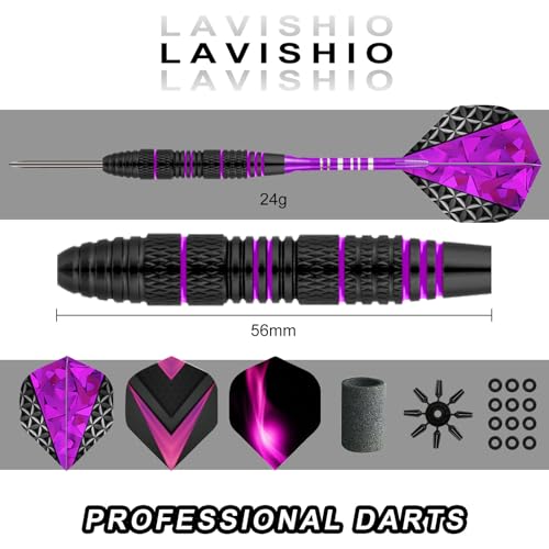 Lavishio Dart Metal Tip Set 3 Aluminum Dart Shafts Steel Tip Dart Set Professional Darts Steel Tip Set + Extra 3 Dart Flights 3 Replace Plastic Shafts (Black Purple) - Image 5