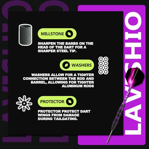 Lavishio Dart Metal Tip Set 3 Aluminum Dart Shafts Steel Tip Dart Set Professional Darts Steel Tip Set + Extra 3 Dart Flights 3 Replace Plastic Shafts (Black Purple) - Image 4