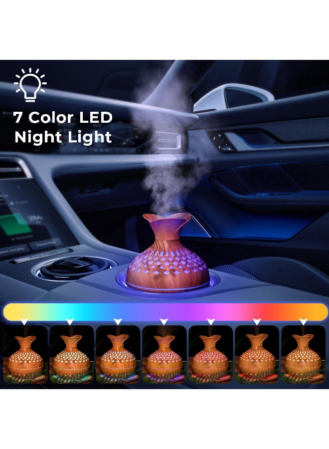 مرطب هواء على شكل زهرة، مرطب هواء من الخشب، 300 مل، مع إضاءة ليلية LED بـ 7 ألوان، شكل زهرة، وضعان للضباب، هادئ للغاية، سطح مكتب USB للسيارة، غرفة المكتب، غرفة النوم، المكتب، السفر (لايت وود) - Image 4