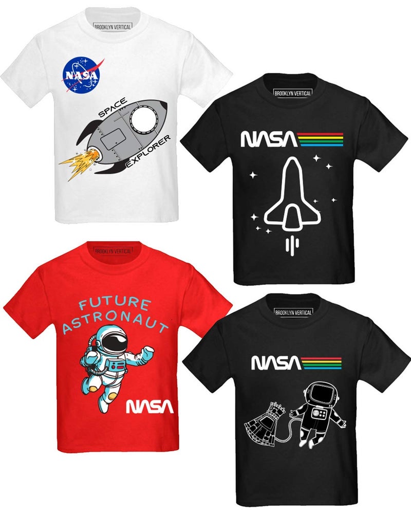 BROOKLYN VERTICAL 4-Pack Toddler NASA Print Outer Space Rocket Ship Short Sleeve T-Shirt | Soft Cotton Sizes 2T-4T (Combo A, 3T) - Image 1
