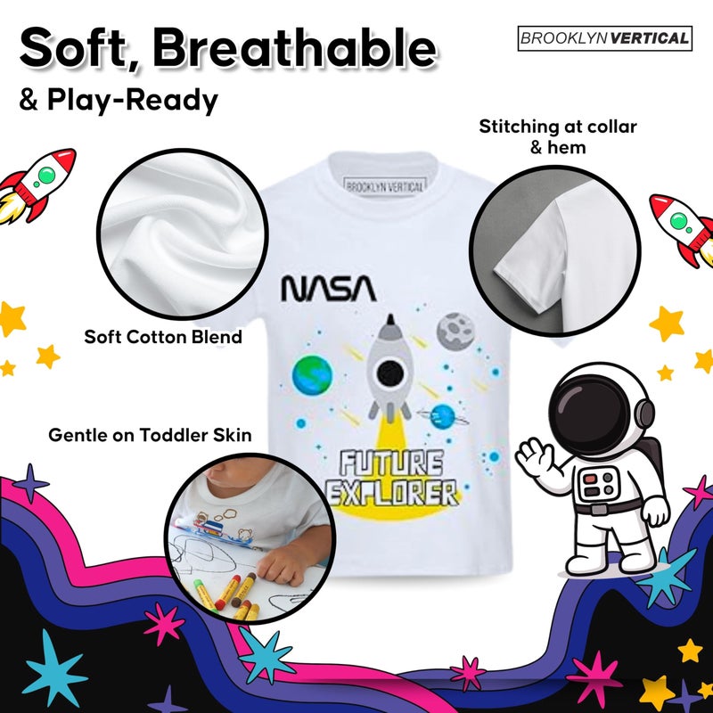 BROOKLYN VERTICAL 4-Pack Toddler NASA Print Outer Space Rocket Ship Short Sleeve T-Shirt | Soft Cotton Sizes 2T-4T (Combo A, 3T) - Image 5