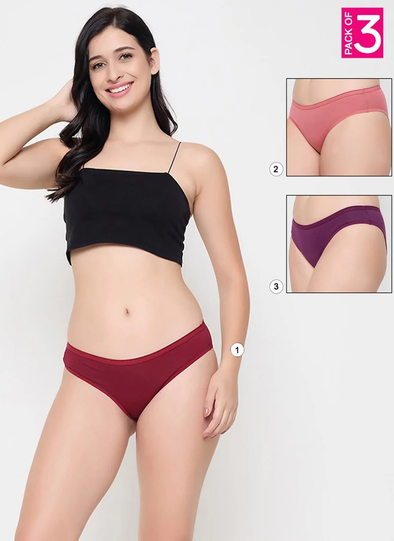 كلوفيا Clovia Pack of 3 Low Waist Bikini Panties- Cotton