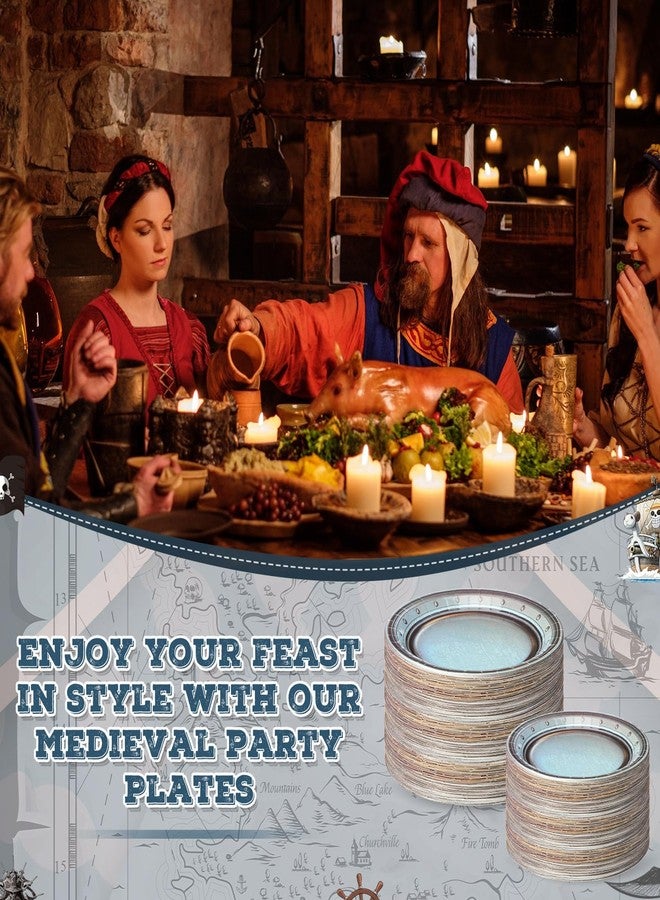Jingmore 48 Pcs Medieval Party Tableware Disposable Pewter Paper Plates Set for Medieval Party Decorations Halloween Vintage Silver Grey for Pirate Knight Castle Renaissance Supplies 9" and 7'' - Image 5