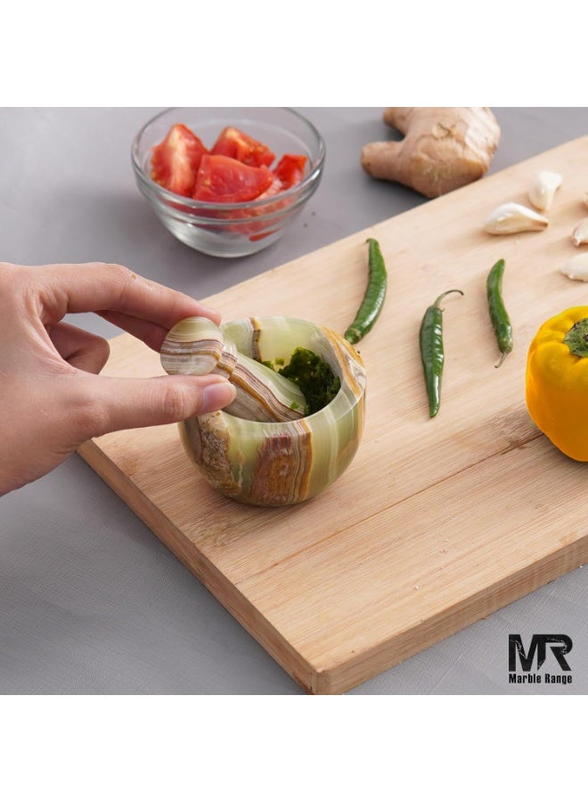 MARBLE RANGE Handmade Green Marble Mortar & Pestle Set 3 Inch, Mini Garlic Crusher & Herb Grinder Bowl, Spice Grinder for Kitchen, Ideal for Cooking, Home, or Gift - Image 4