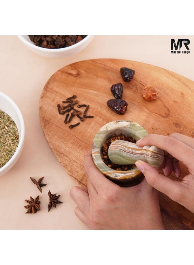 MARBLE RANGE Handmade Green Marble Mortar & Pestle Set 3 Inch, Mini Garlic Crusher & Herb Grinder Bowl, Spice Grinder for Kitchen, Ideal for Cooking, Home, or Gift - Image 2