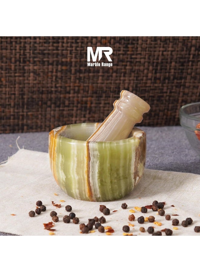 MARBLE RANGE Handmade Green Marble Mortar & Pestle Set 3 Inch, Mini Garlic Crusher & Herb Grinder Bowl, Spice Grinder for Kitchen, Ideal for Cooking, Home, or Gift - Image 3