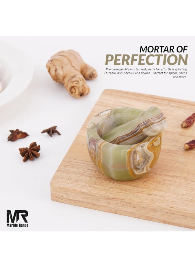 MARBLE RANGE Handmade Green Marble Mortar & Pestle Set 3 Inch, Mini Garlic Crusher & Herb Grinder Bowl, Spice Grinder for Kitchen, Ideal for Cooking, Home, or Gift - Image 5