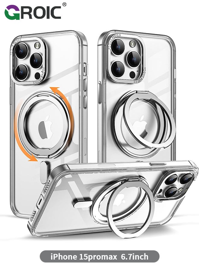 GROIC - For iPhone 15 Pro Max Case with Magnetic Invisible Stand, Compatible with MagSafe,Transparent Phone Cover with Lens Protection,iPhone 15 Pro Max 6.7'' Shockproof Phone Shell - Image 1