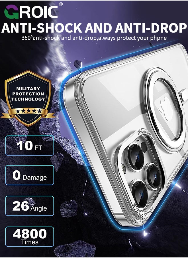 GROIC - For iPhone 15 Pro Max Case with Magnetic Invisible Stand, Compatible with MagSafe,Transparent Phone Cover with Lens Protection,iPhone 15 Pro Max 6.7'' Shockproof Phone Shell - Image 1