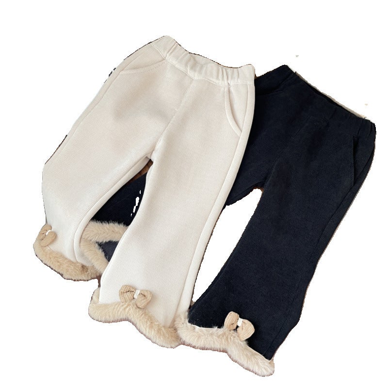 2023 Winter New Baby Girl Flared Pants One-Piece Velvet Western Style Leggings Baby Girl Fleece-Lined Thick Pants For Outer Wear - Image 4