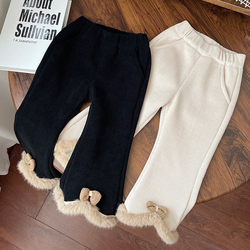 2023 Winter New Baby Girl Flared Pants One-Piece Velvet Western Style Leggings Baby Girl Fleece-Lined Thick Pants For Outer Wear - Image 2