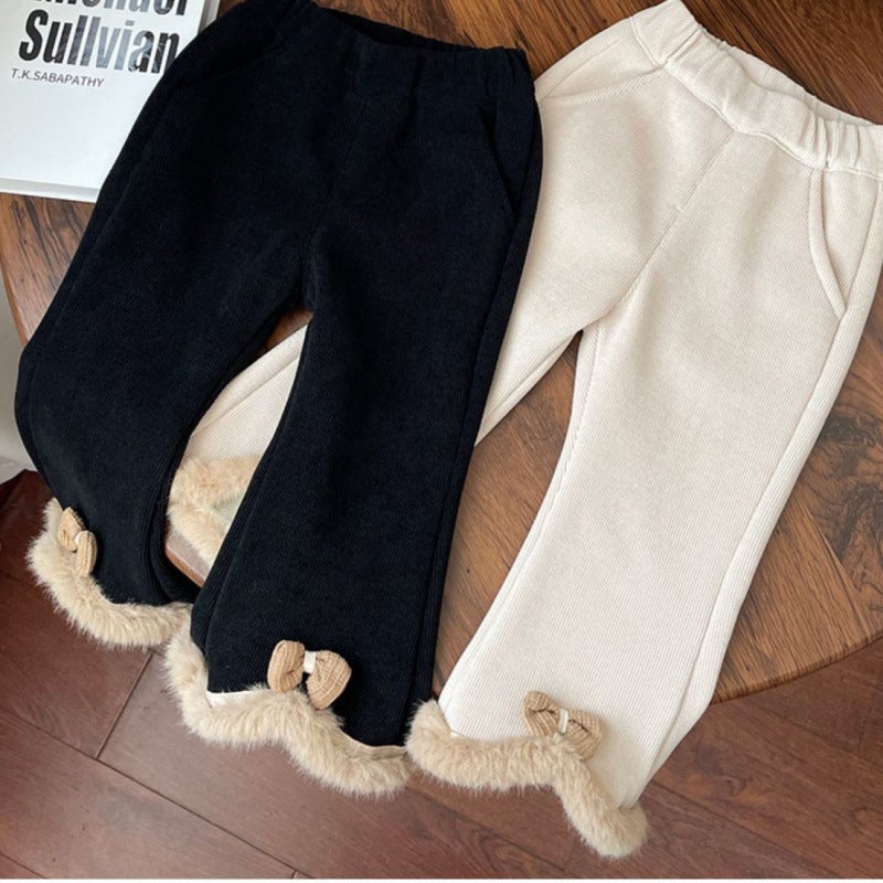 2023 Winter New Baby Girl Flared Pants One-Piece Velvet Western Style Leggings Baby Girl Fleece-Lined Thick Pants For Outer Wear - Image 1