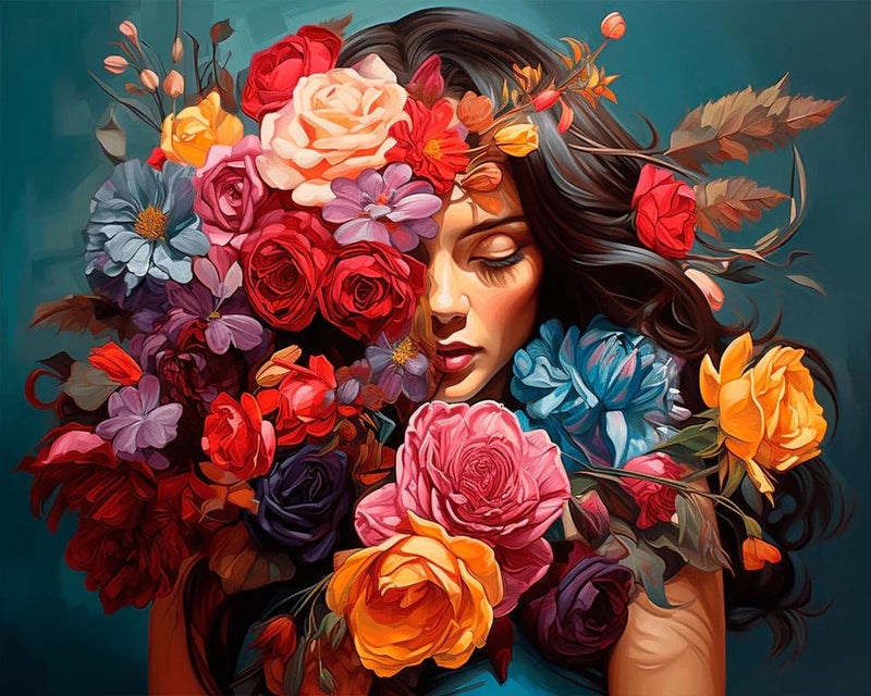 Clendo Flower Woman Paint by Numbers Kit for Adults, DIY Flower Paint by Numbers on Canvas, Colorful Picture Oil Painting Art and Crafts Kits for Wall Decor 16x20inch(Without Frame) - Image 1