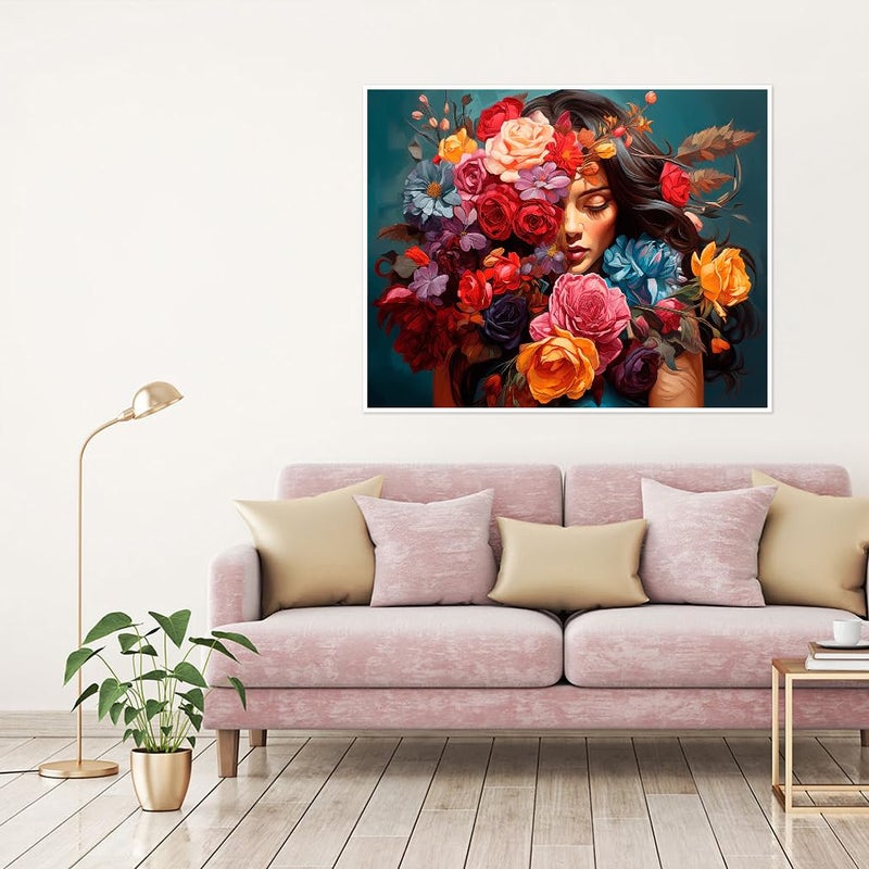 Clendo Flower Woman Paint by Numbers Kit for Adults, DIY Flower Paint by Numbers on Canvas, Colorful Picture Oil Painting Art and Crafts Kits for Wall Decor 16x20inch(Without Frame) - Image 4