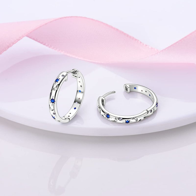 NARMO Hoop Earrings for Women 925 Sterling Silver Earrings Moon Earrings Silver Hoop Earrings for Women - Image 2