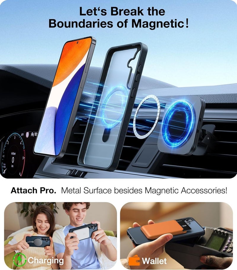 AIBEX Back Cover for Samsung S24 Ultra with OStand Ring Kickstand| Mag-Saf Compatible Magnetic Metal Alloy Ring| Wireless Charging| Slim Thin Scratch Resistant Armor|Shockproof Protective Case - Black - Image 4
