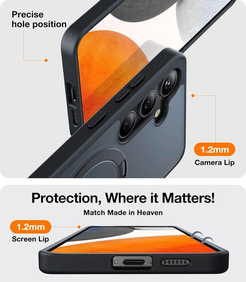 AIBEX Back Cover for Samsung S24 Ultra with OStand Ring Kickstand| Mag-Saf Compatible Magnetic Metal Alloy Ring| Wireless Charging| Slim Thin Scratch Resistant Armor|Shockproof Protective Case - Black - Image 5