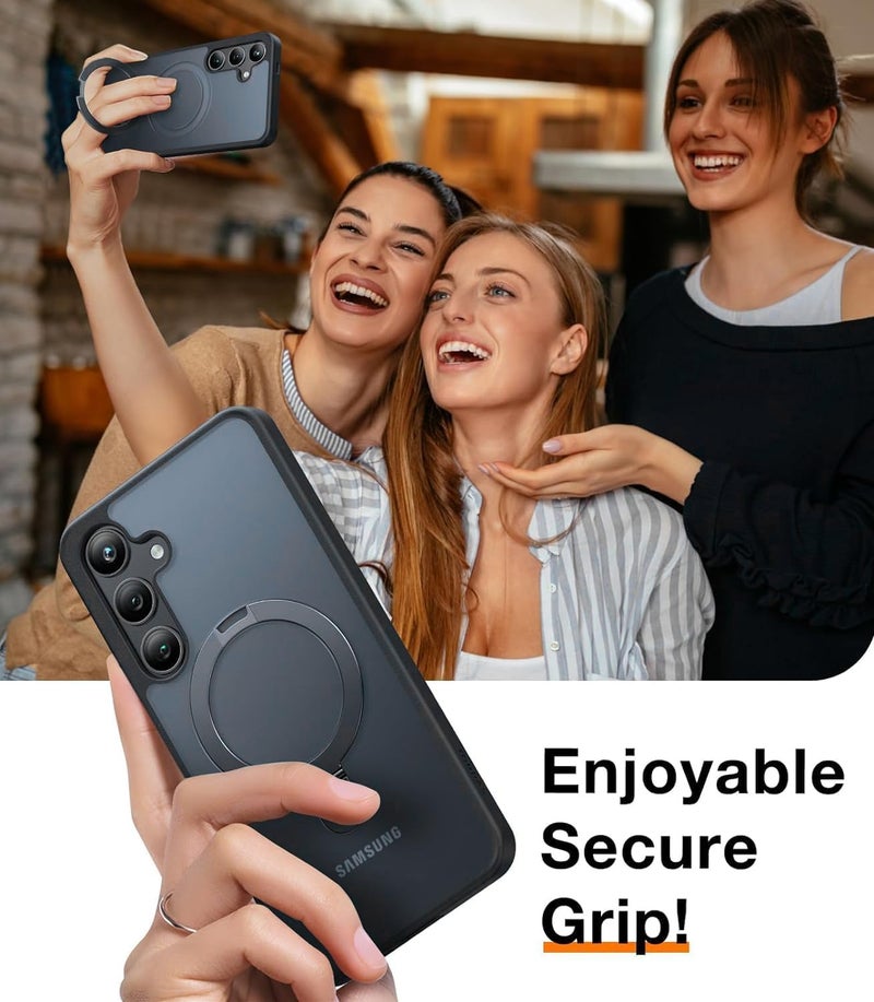 AIBEX Back Cover for Samsung S24 Ultra with OStand Ring Kickstand| Mag-Saf Compatible Magnetic Metal Alloy Ring| Wireless Charging| Slim Thin Scratch Resistant Armor|Shockproof Protective Case - Black - Image 3