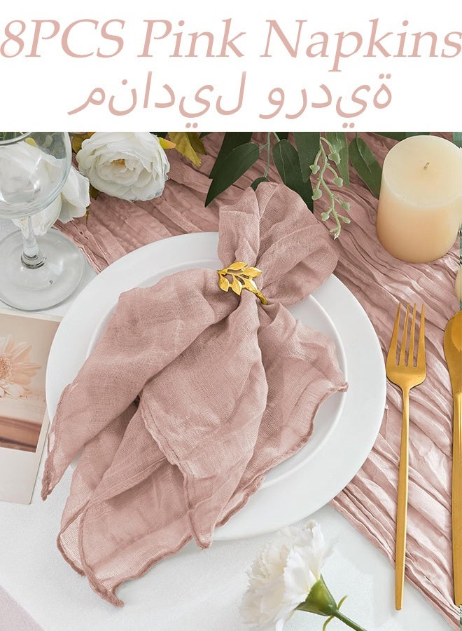 8 Packs Cheesecloth Napkins 20 x 20 Inch Pink Boho Gauze Cheese Cloth Napkins Bulk Rustic Dinner Table Decor for Wedding Bridal Baby Shower Party Eid Gatherings Banquets Catering Home Dining Table Decor - Image 1