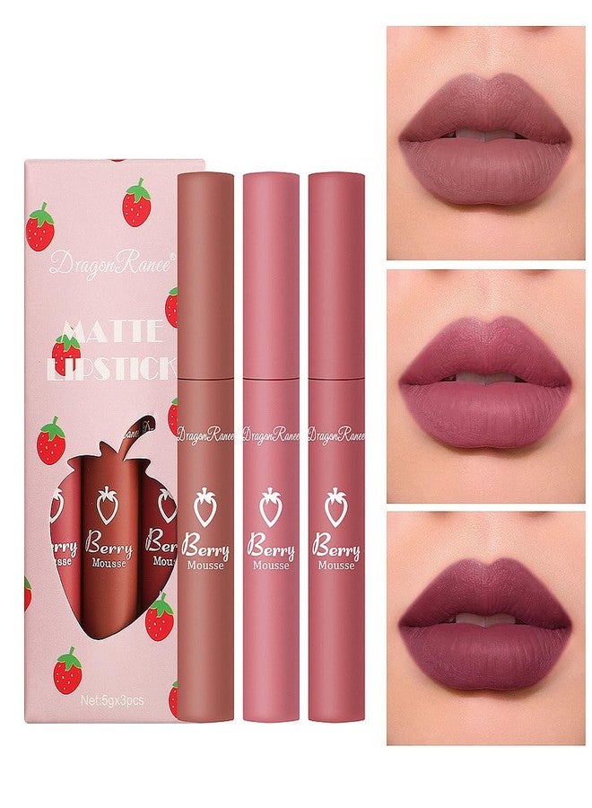 MYUANGO 3Pcs Matte Liquid Lipstick Makeup Set, Pigment Velvety Nude Lip Stain Waterproof Long-Lasting Wear Lip Gloss Make up Gift Set (Set D) - Image 1