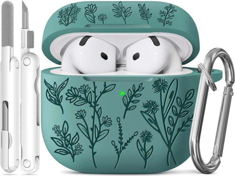 Ekoonpft for Airpods 4 Case, Ekoonpft Flower Engraved Cases for Apple AirPods 4th Generation 2024, Soft Silicone Cover for Women Girly with 3-in-1 Cleaning Kit & Keychain, Anti-Scratch, Shockproof - Image 1