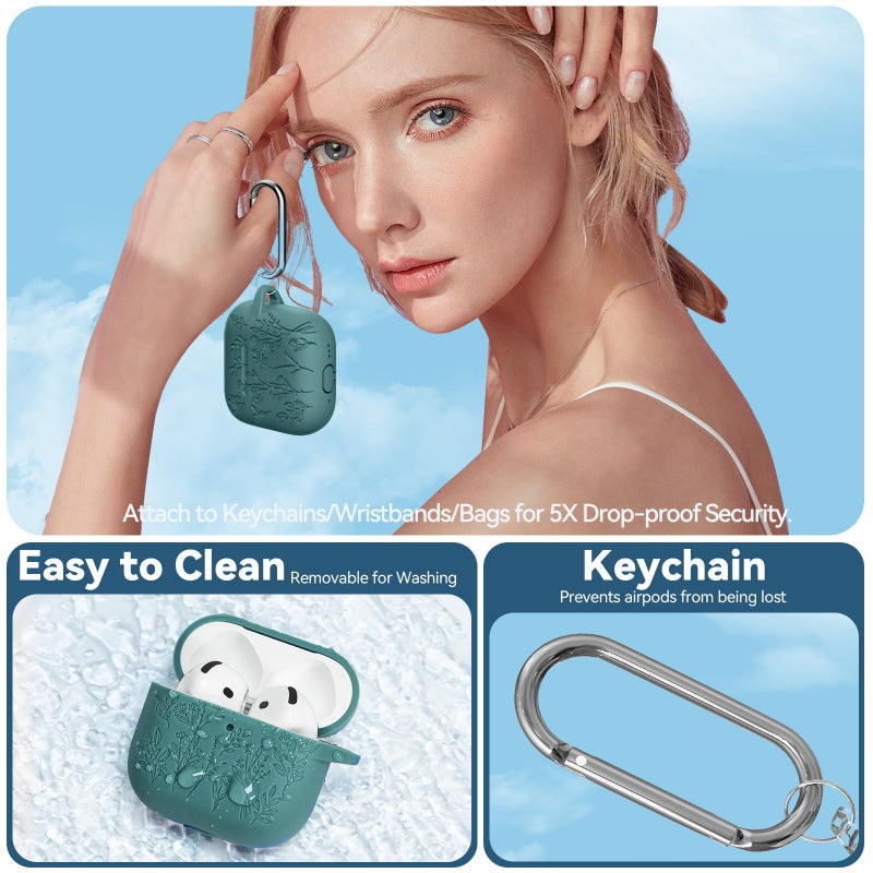 Ekoonpft for Airpods 4 Case, Ekoonpft Flower Engraved Cases for Apple AirPods 4th Generation 2024, Soft Silicone Cover for Women Girly with 3-in-1 Cleaning Kit & Keychain, Anti-Scratch, Shockproof - Image 5