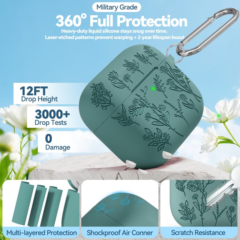 Ekoonpft for Airpods 4 Case, Ekoonpft Flower Engraved Cases for Apple AirPods 4th Generation 2024, Soft Silicone Cover for Women Girly with 3-in-1 Cleaning Kit & Keychain, Anti-Scratch, Shockproof - Image 3
