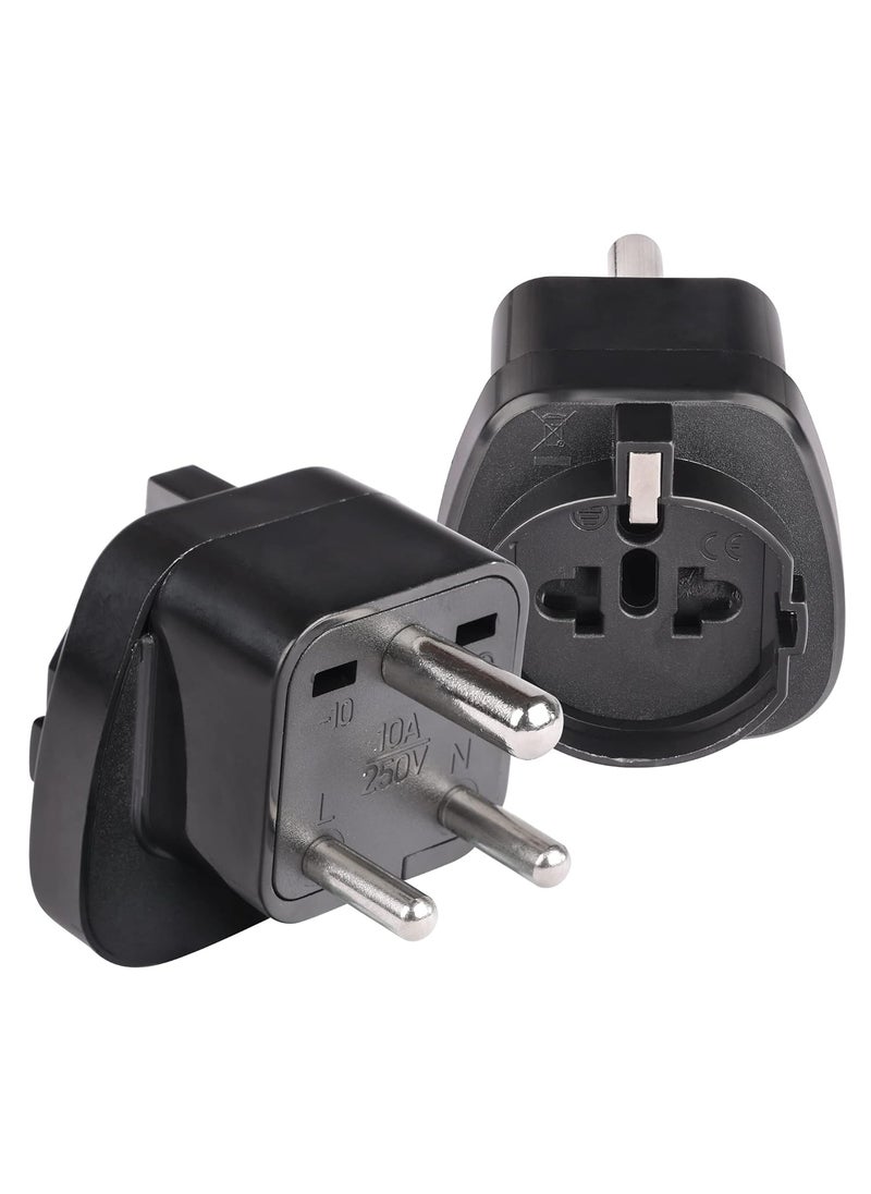 OREI OREI European Schuko to India Plug Adapter Convert European Type EF Input to India Type D Three Prong Output Connection Heavy Duty Black Color 2 Pack  - Image 1
