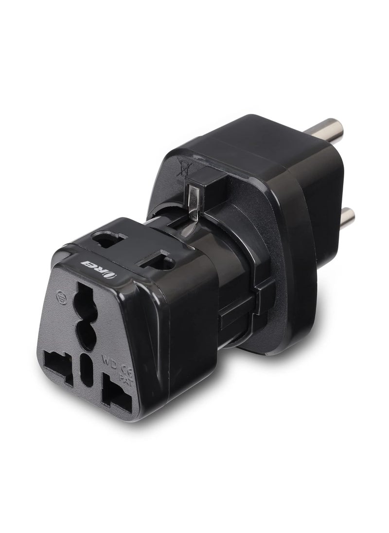 OREI OREI European Schuko to India Plug Adapter Convert European Type EF Input to India Type D Three Prong Output Connection Heavy Duty Black Color 2 Pack  - Image 5