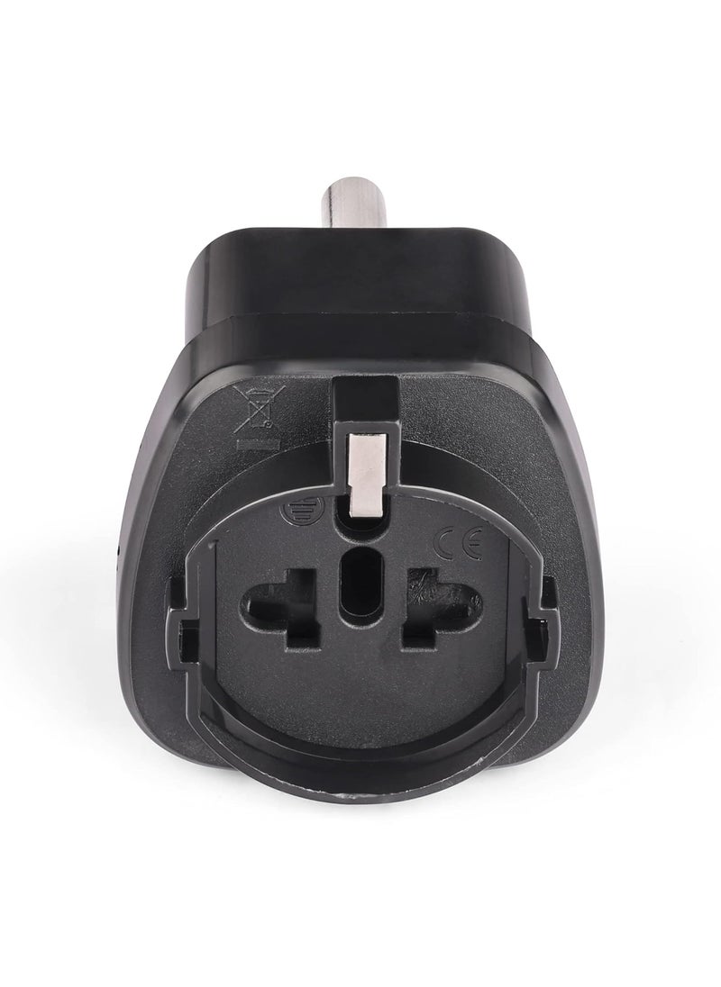 OREI OREI European Schuko to India Plug Adapter Convert European Type EF Input to India Type D Three Prong Output Connection Heavy Duty Black Color 2 Pack  - Image 3