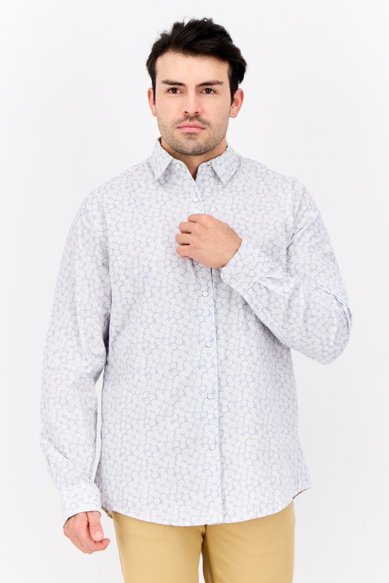 Truth Substance Men Regular Fit All Over Print Long Sleeves Casual Shirt, White - Image 1