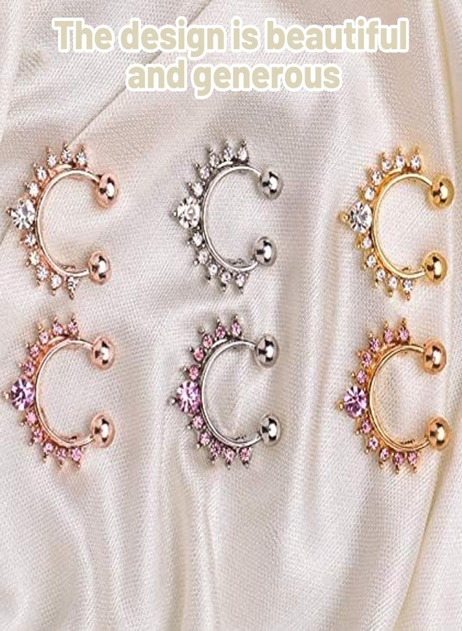 RupeeRise 6 Pcs Nose Rings, C-Bar Horseshoe Shaped Nostril Jewelry, Nose Pins for Women, Fake Nose Ring with Piercing, Fashionable Double Row Diamond Nose Clip, Septum Nose Ring for Women Please note that the diameter is 1cm ﻿ - Image 2