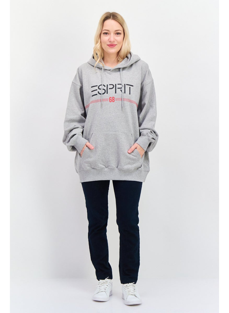 ESPRIT - Women Hooded Long Sleeve Graphics Sweatshirt, Grey Combo - Image 1