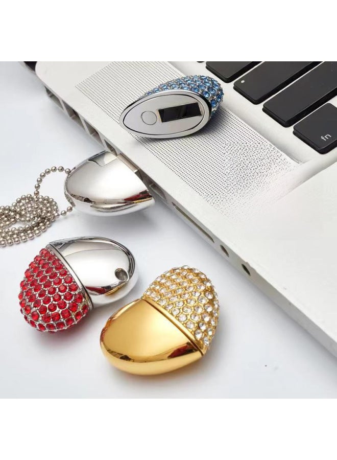Heart-shaped Diamond USB Disk 16g Jewelry USB Disk 32G Custom Logousb3.0 School Business Promotion USB Disk 8g-Color:Silver + White Diamond-Capacity:16GB  - Image 2
