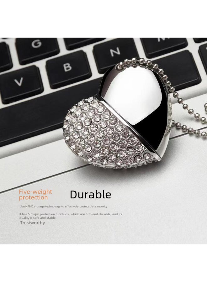 Heart-shaped Diamond USB Disk 16g Jewelry USB Disk 32G Custom Logousb3.0 School Business Promotion USB Disk 8g-Color:Silver + White Diamond-Capacity:16GB  - Image 4