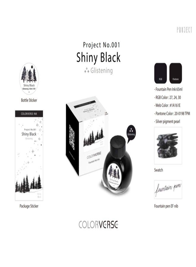 Colorverse 65ml Ink Bottle, Project Series, Shinny Black Glistening, Shimmer, Fountain Pen Ink, Dye Based, Nontoxic Silver Pigment Pearl, Suitable for All Fountain Pen, (NO.92) - Image 3