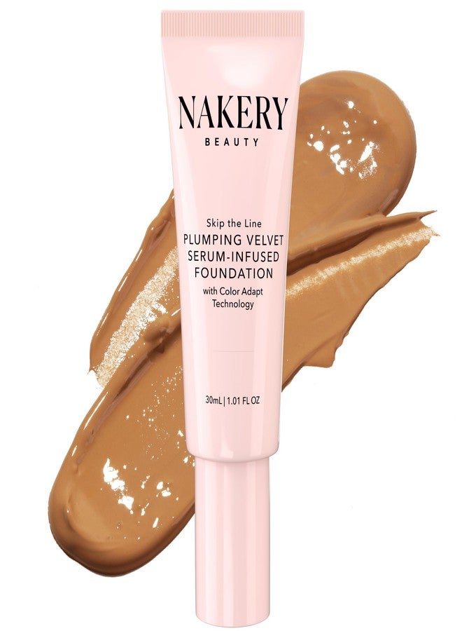 Nakery Full Coverage Plumping Liquid Foundation - Serum Infused Makeup with Niacinamide & Hyaluronic Acid for All Skin Types - Medium - Image 1