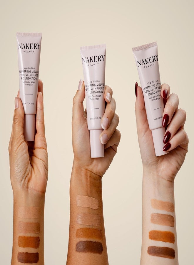 Nakery Full Coverage Plumping Liquid Foundation - Serum Infused Makeup with Niacinamide & Hyaluronic Acid for All Skin Types - Medium - Image 3