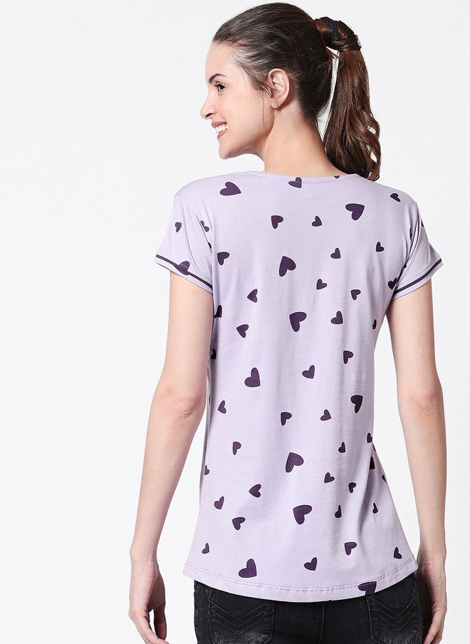 Zeyo Women Purple Printed Nursing & Feeding Pure Cotton Lounge Top - Image 4