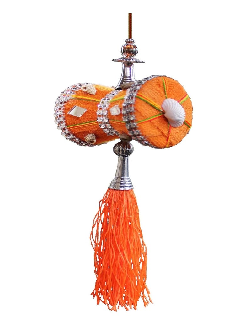 Unique Utilities U & U UNIQUE UTILITIES Car Mirror Hanging Damru | Cloth Car Hanging Shiva Damru | Spiritual Car Interior Decor Accessories, 7 x 6 x 6 cm, Orange - Image 1