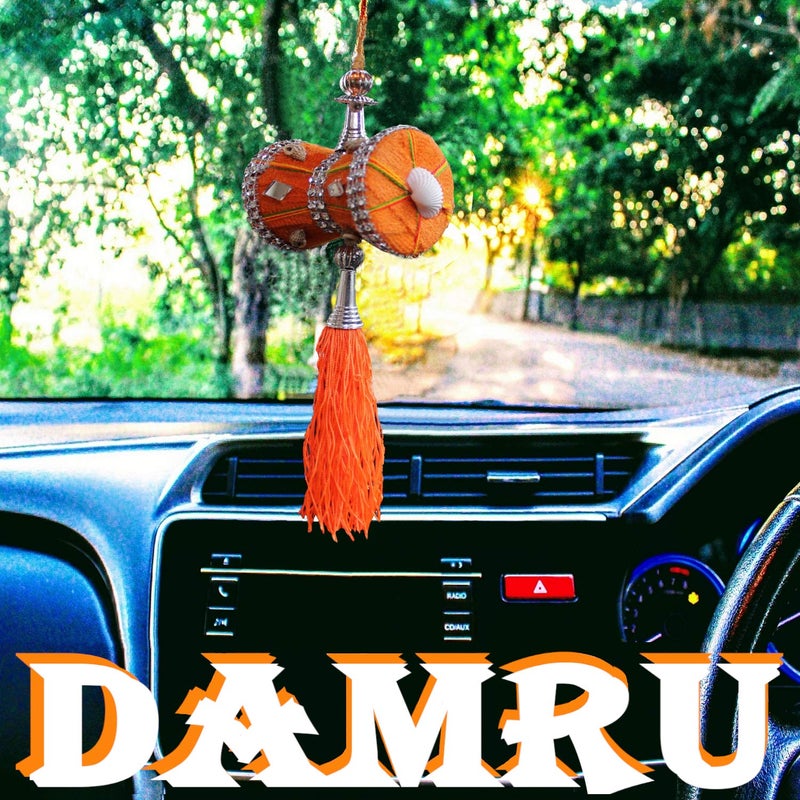 Unique Utilities U & U UNIQUE UTILITIES Car Mirror Hanging Damru | Cloth Car Hanging Shiva Damru | Spiritual Car Interior Decor Accessories, 7 x 6 x 6 cm, Orange - Image 2