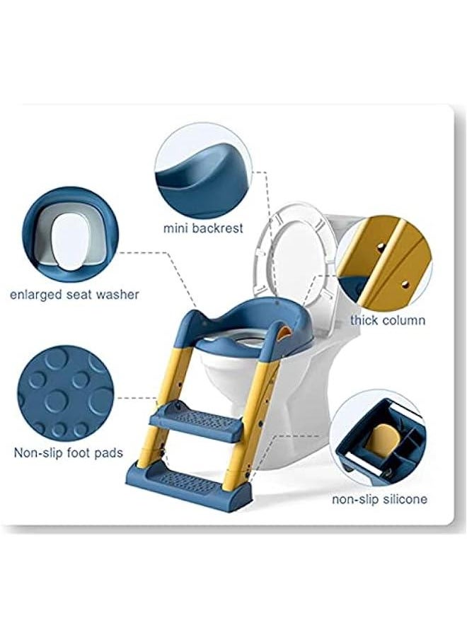 Gonice Potty Training Toilet Seat Toddler, Kids Potty Training Seat with Ladder, Foldable Portable Toilet Trainer Chair with Guard Handle Soft PU Cushion for Baby Boys Girl (blue)  - Image 2