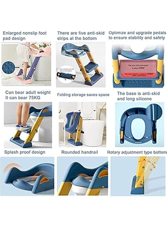 Gonice Potty Training Toilet Seat Toddler, Kids Potty Training Seat with Ladder, Foldable Portable Toilet Trainer Chair with Guard Handle Soft PU Cushion for Baby Boys Girl (blue)  - Image 5