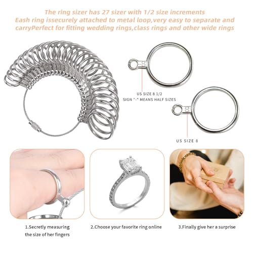 PHYHOO Rould Ring Mandrel Metal Ring Sizer Gauge Set with Jewelers Rubber Mallet Hammer Ring Measurement Tool Finger Sizing Size Measuring US Sizes 0-13 Steel Jewelry Making Tools - Image 4
