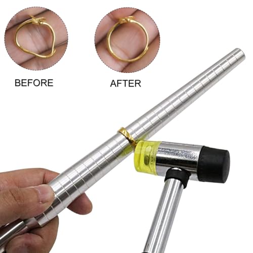 PHYHOO Rould Ring Mandrel Metal Ring Sizer Gauge Set with Jewelers Rubber Mallet Hammer Ring Measurement Tool Finger Sizing Size Measuring US Sizes 0-13 Steel Jewelry Making Tools - Image 2