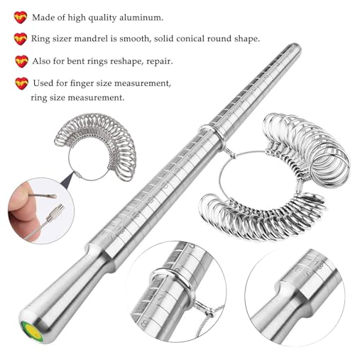 PHYHOO Rould Ring Mandrel Metal Ring Sizer Gauge Set with Jewelers Rubber Mallet Hammer Ring Measurement Tool Finger Sizing Size Measuring US Sizes 0-13 Steel Jewelry Making Tools - Image 3