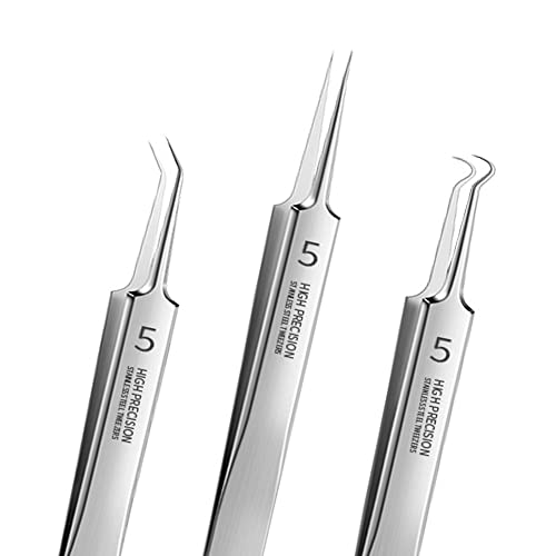 Professional Facial Blackhead Remover Tweezers3Pcs Precision Pimple Popper Tool Kit for Whitehead Ance Blemishs Comedones Stainless Steel Makeup Tool Glossy