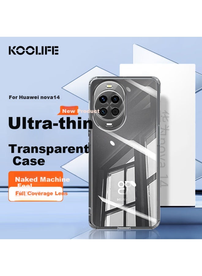 Koolife Huawei Nova 14 Phone Case Protective Cover, Huawei Nova 14 Phone Case Lens Full Coverage Simple Skin-Friendly Transparent Soft Shell Fading Fingerprint Back Cover