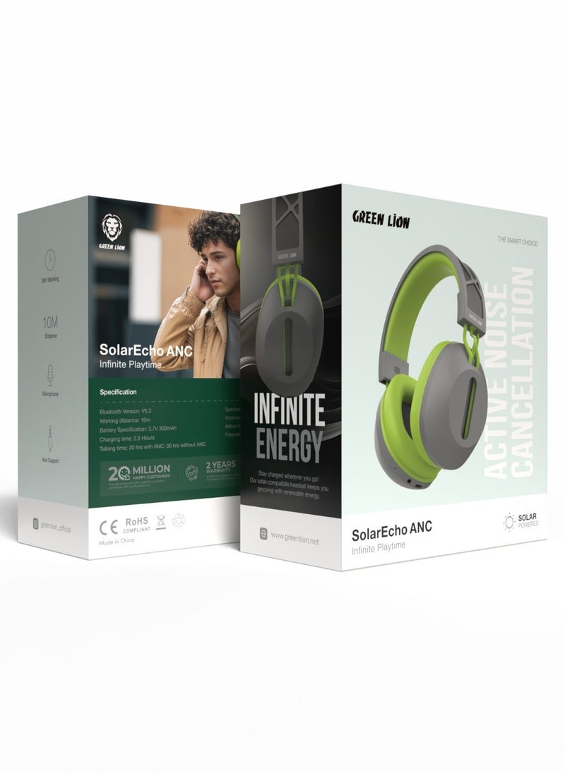 GREEN LION - SolarEcho ANC / Microphone / Aux Support / Infinite Play Time / Music / Movies - Green/Grey - Image 1